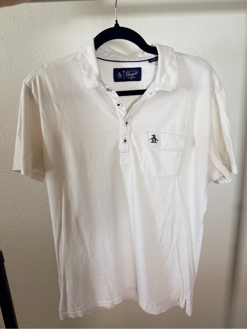 Original Penguin‎ White Short-Sleeve Polo with Pocket and Logo Size Medium